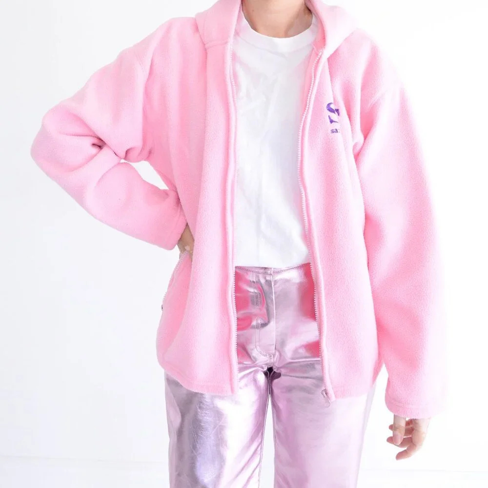 Vintage Bay Wear Pink San Francisco Embroidered Fleece Hoodie Zip Up Sweater XL